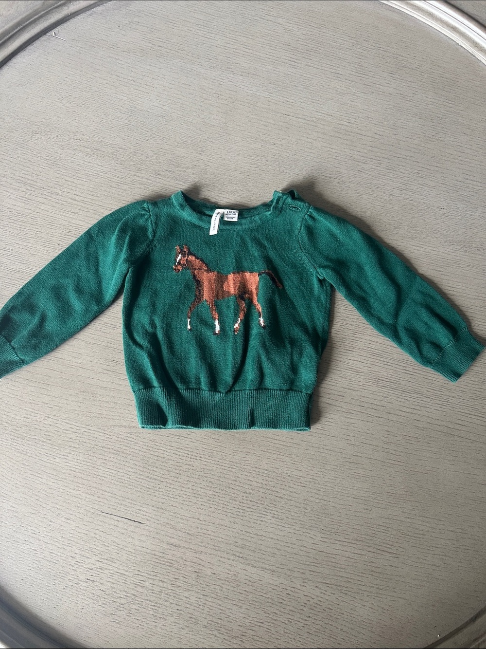 Janie and Jack Green Sweater with Brown Horse Motif